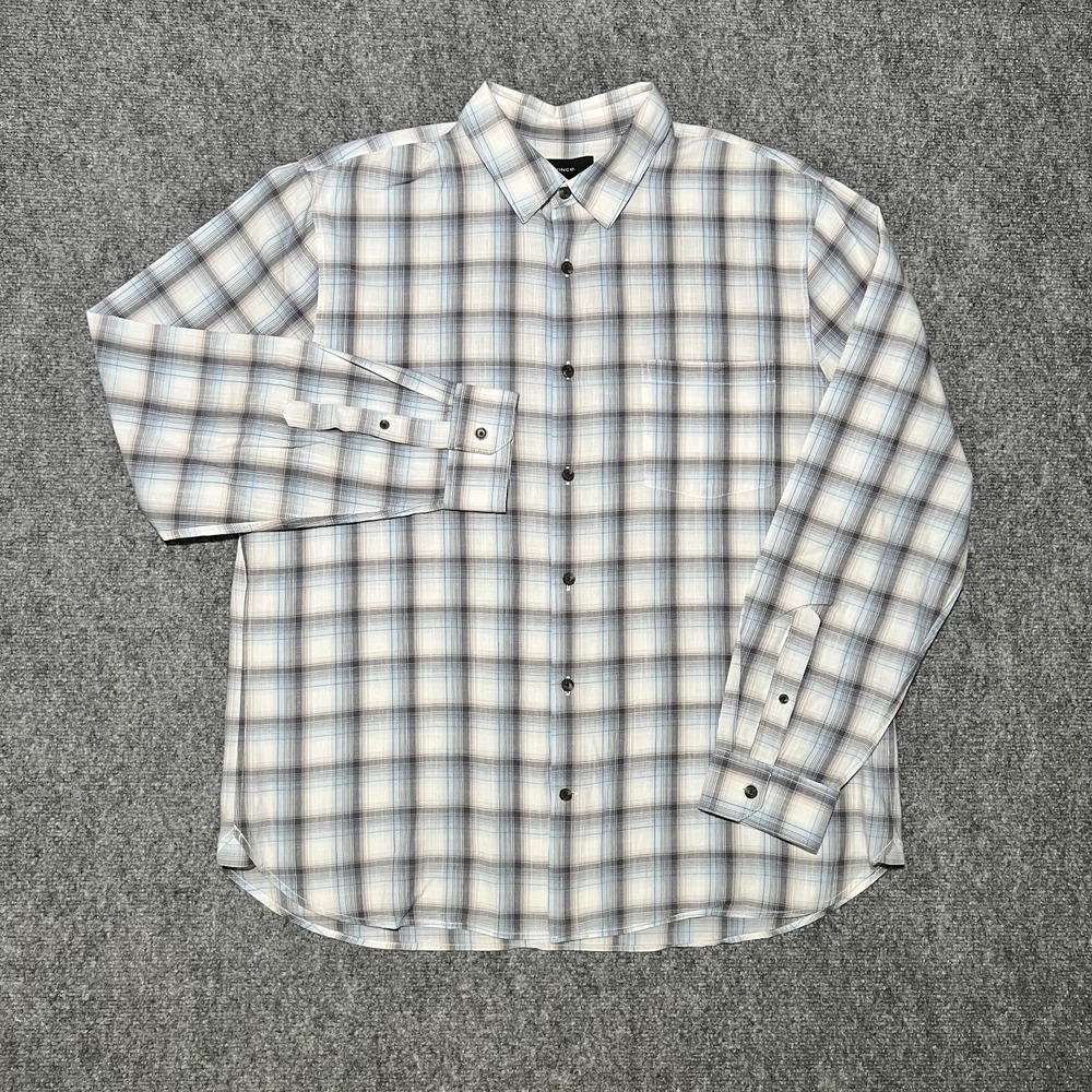Vince Mens XL Classic Fit Plaid Button Up Long Sleeve Shirt Casual Gray‎ Blue